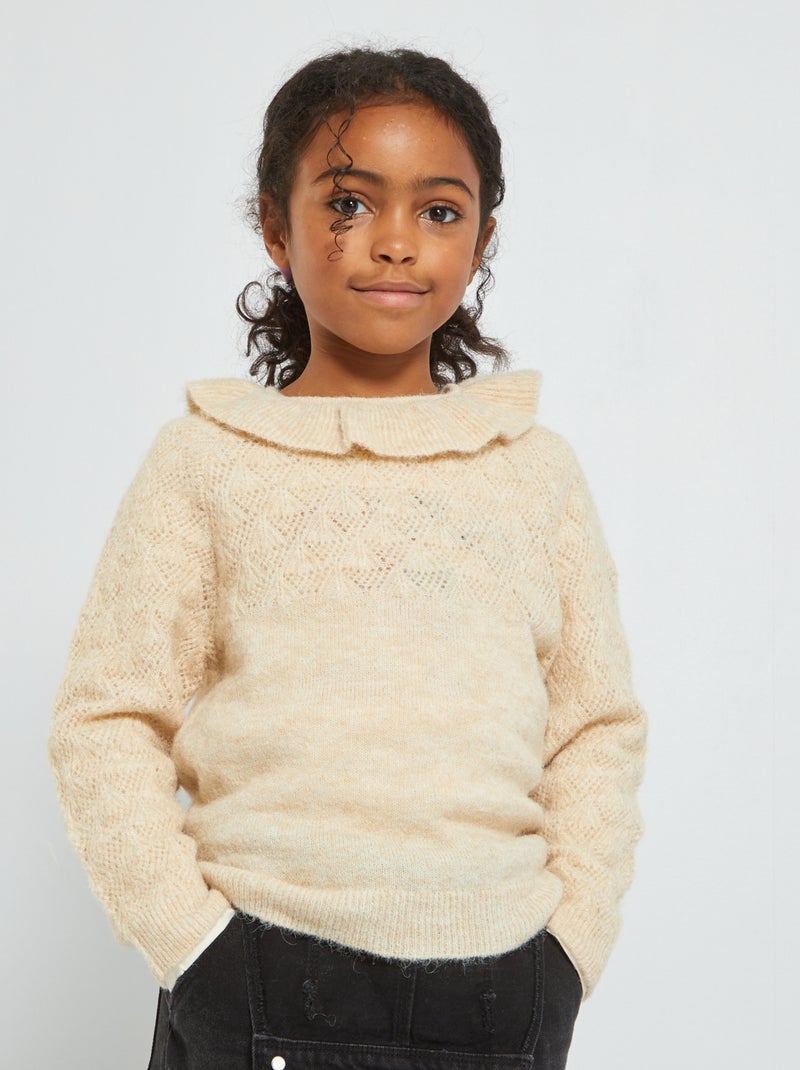 Camisola de malha com cabeção BEGE - Kiabi