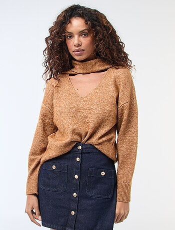 Camisola de malha com cachecol de malha grossa