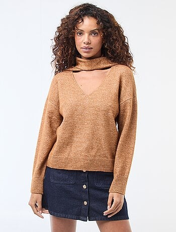 Camisola de malha com cachecol de malha grossa