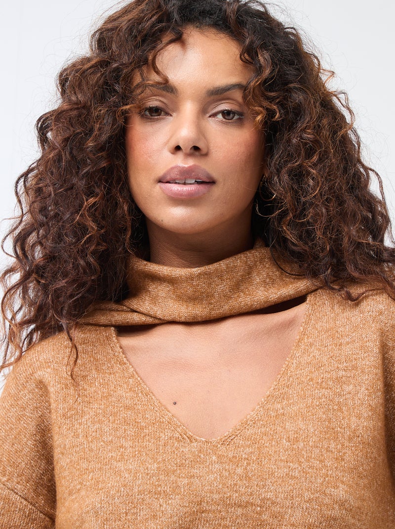 Camisola de malha com cachecol de malha grossa Castanho - Kiabi