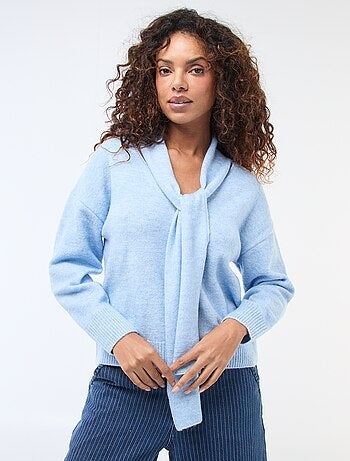 Camisola de malha com cachecol de malha grossa