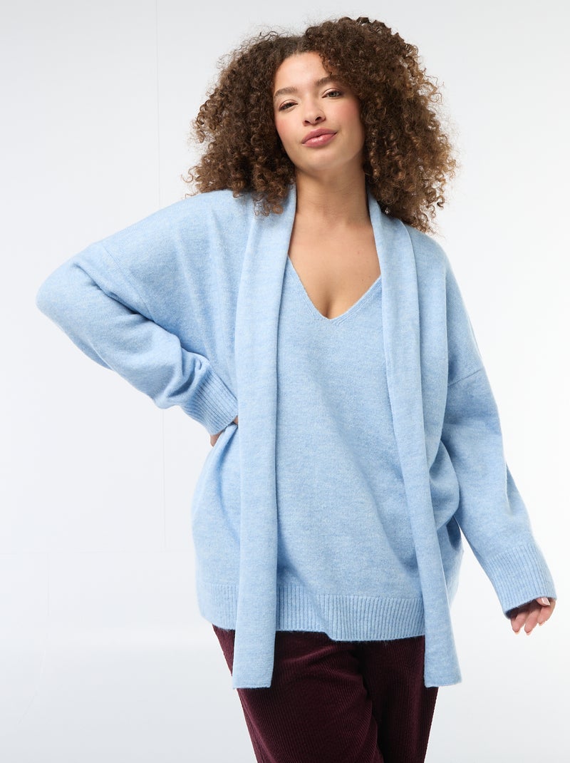 Camisola de malha com cachecol integrado Azul - Kiabi
