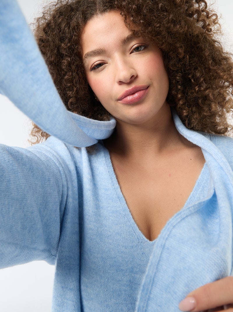 Camisola de malha com cachecol integrado Azul - Kiabi