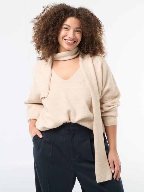 Camisola de malha com cachecol integrado - Kiabi