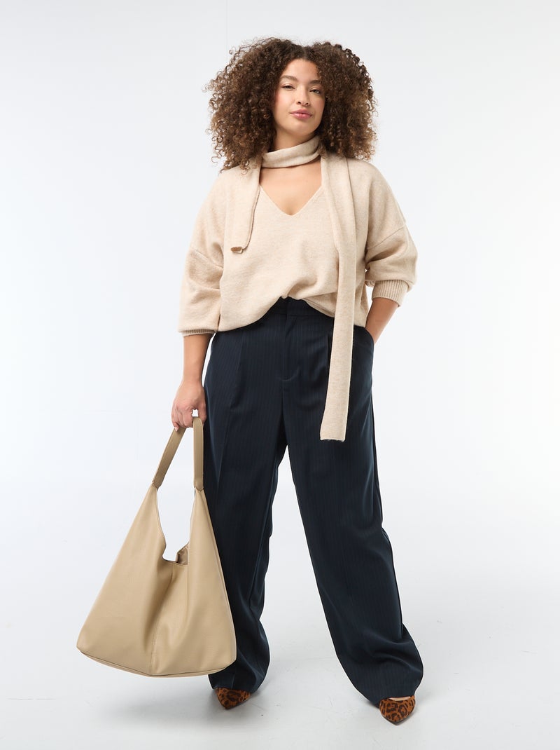 Camisola de malha com cachecol integrado Bege - Kiabi