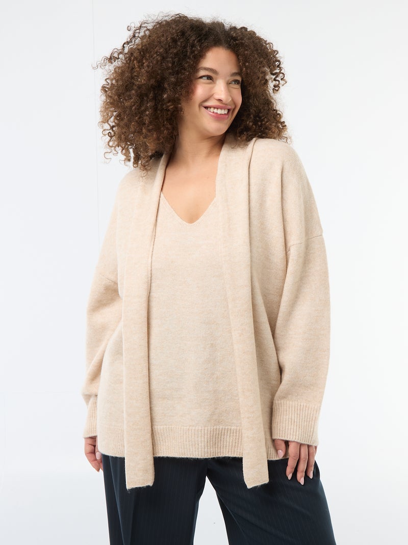 Camisola de malha com cachecol integrado Bege - Kiabi