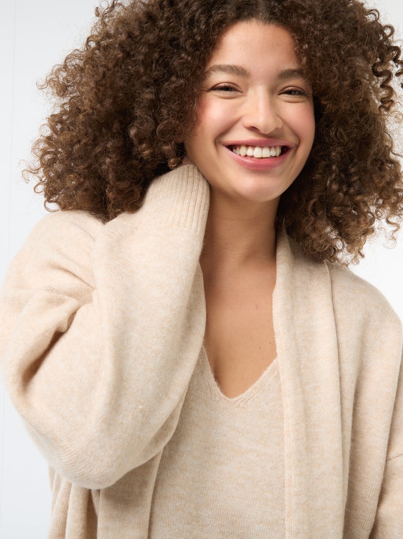 Camisola de malha com cachecol integrado Bege - Kiabi