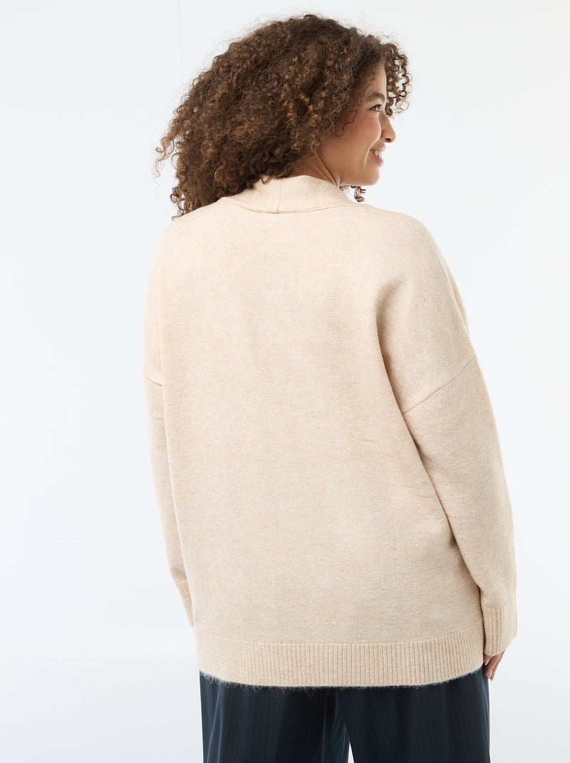 Camisola de malha com cachecol integrado Bege - Kiabi