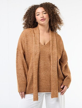 Camisola de malha com cachecol integrado
