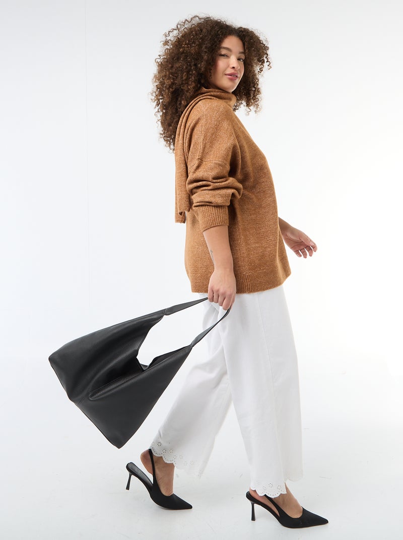 Camisola de malha com cachecol integrado Castanho - Kiabi