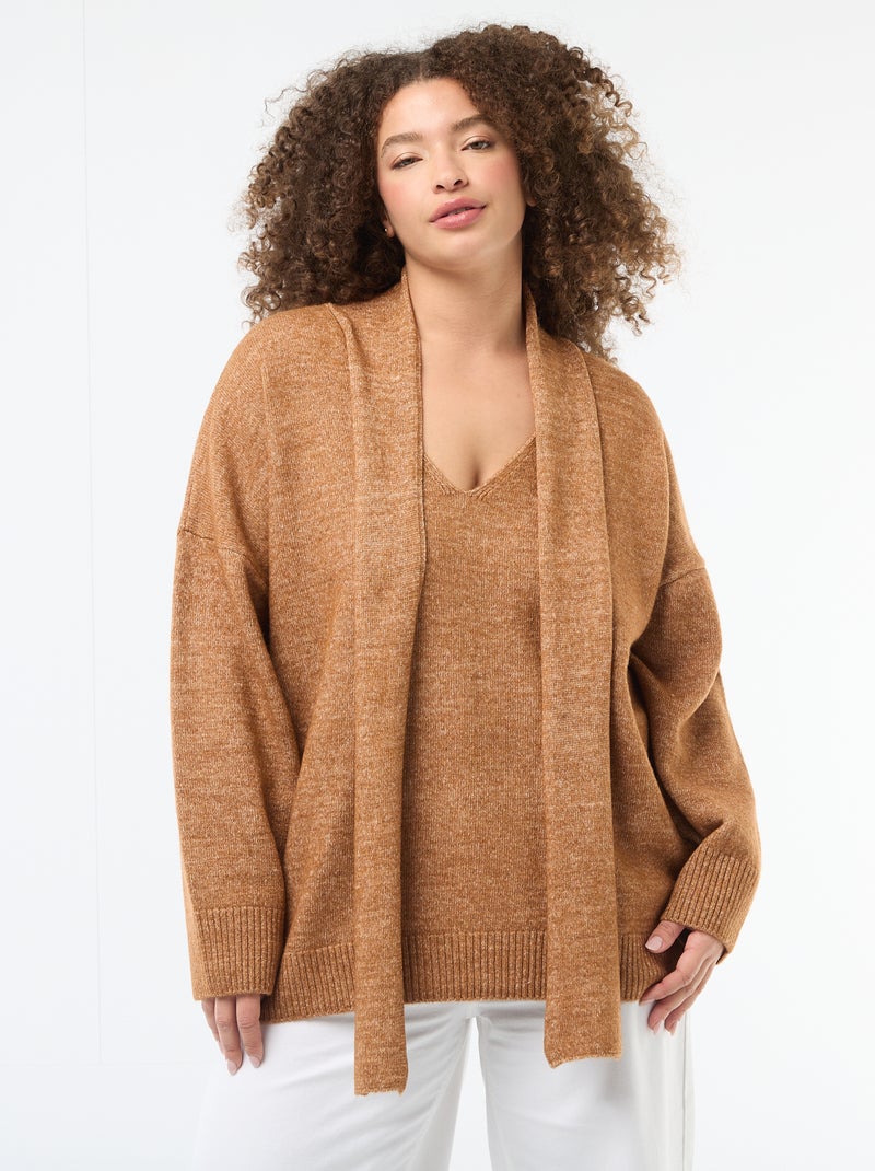Camisola de malha com cachecol integrado Castanho - Kiabi