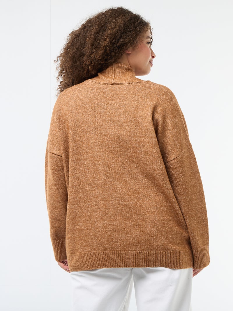 Camisola de malha com cachecol integrado Castanho - Kiabi