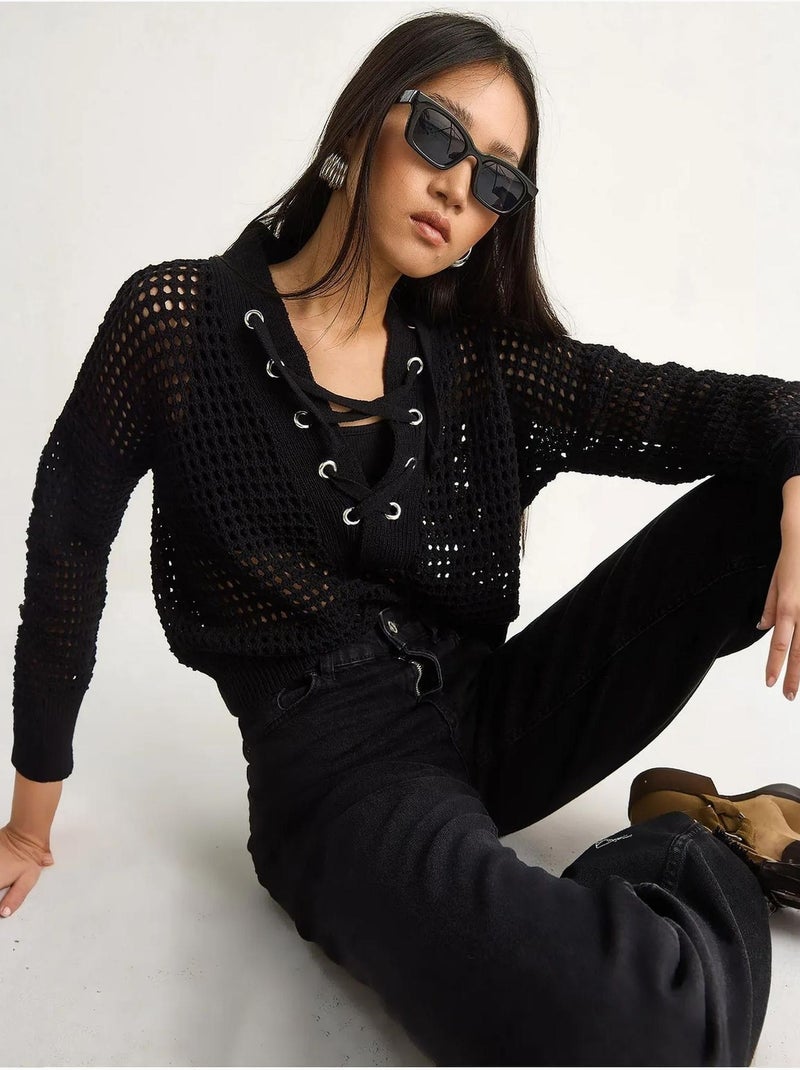 Camisola de malha com capuz lucci Preto - Kiabi