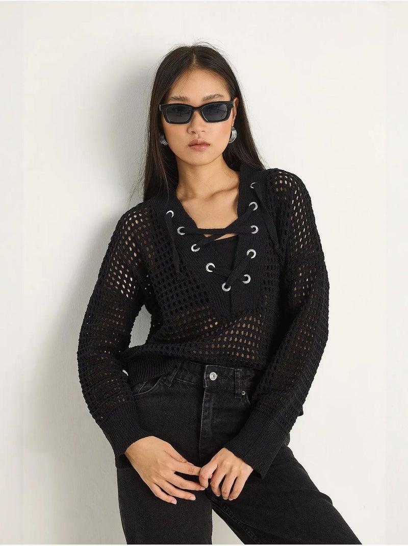 Camisola de malha com capuz lucci Preto - Kiabi