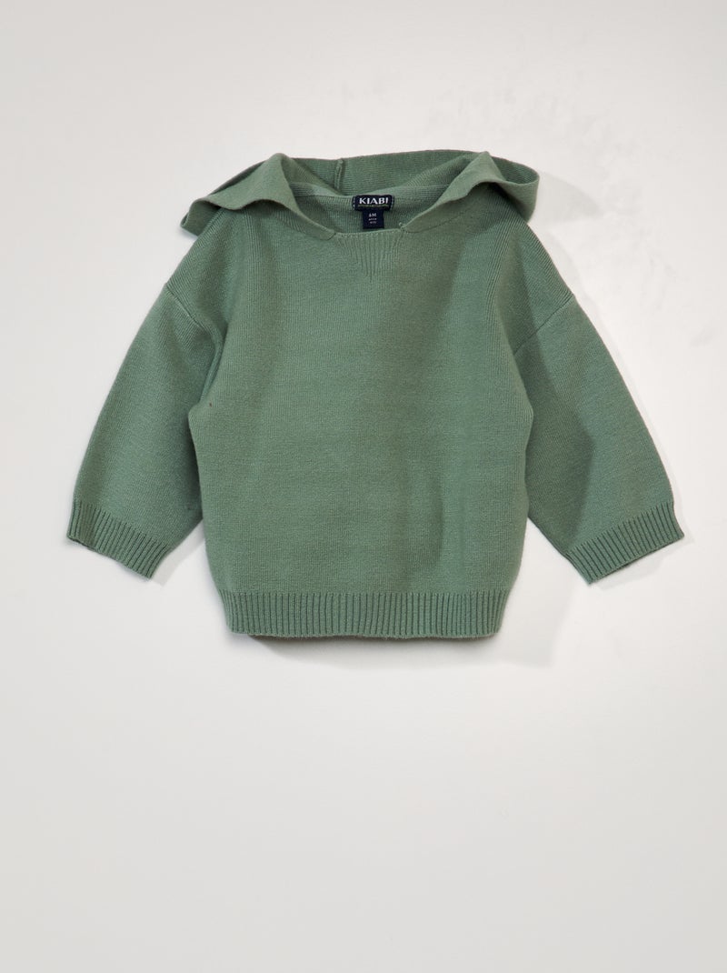 Camisola de malha com capuz VERDE - Kiabi
