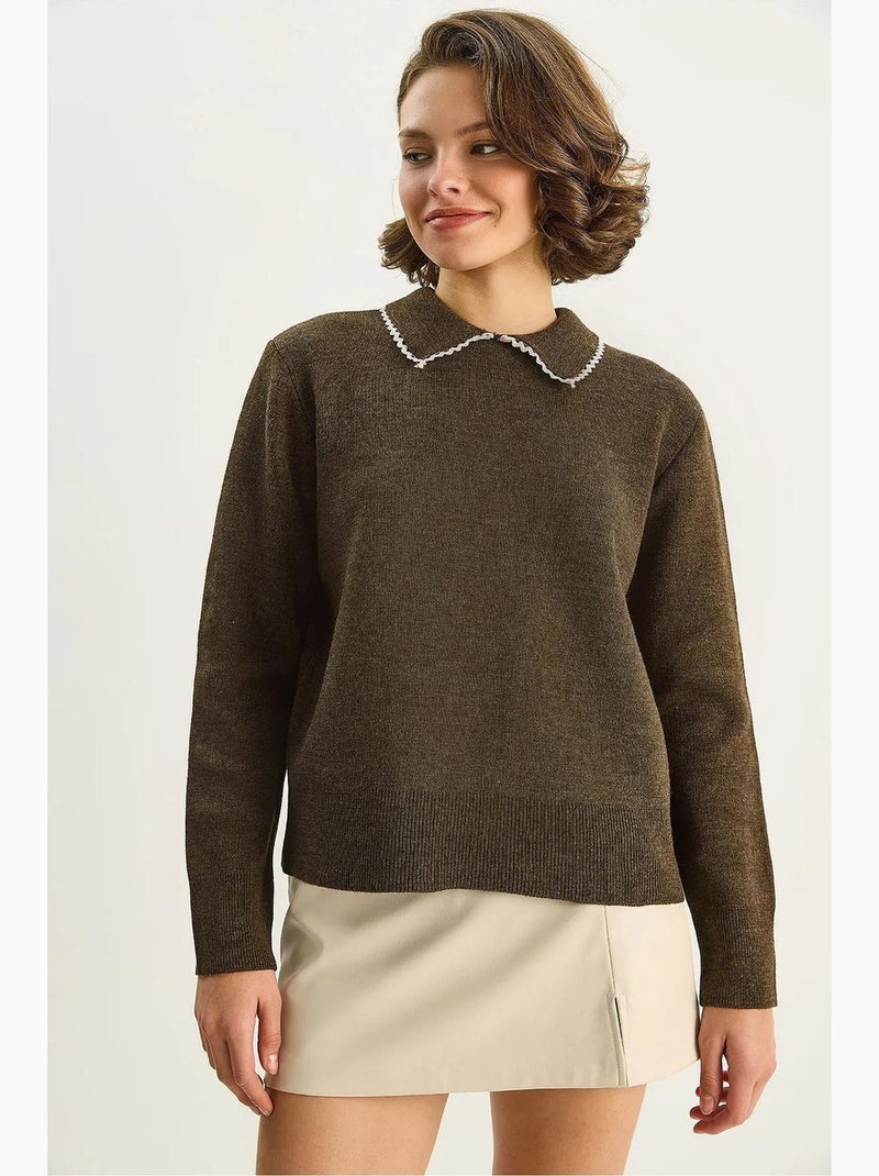 Camisola de malha com colarinho de camisa lucci Castanho-escuro - Kiabi