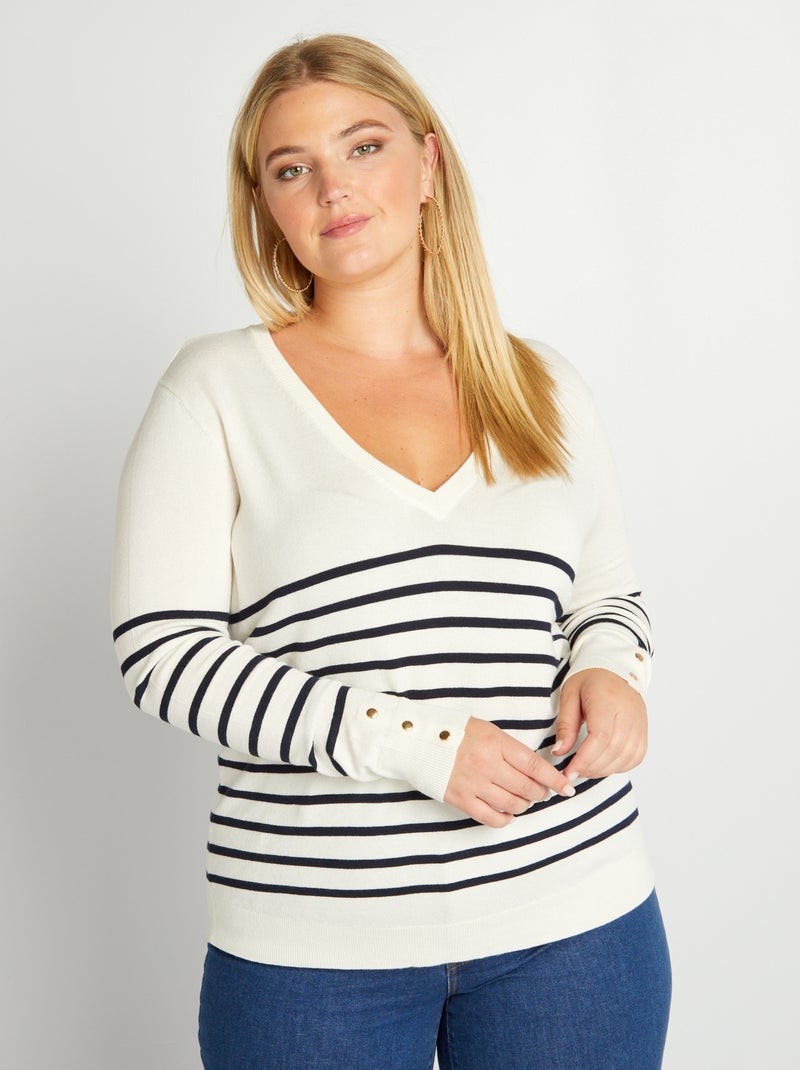Camisola de malha com decote em bico BRANCO - Kiabi