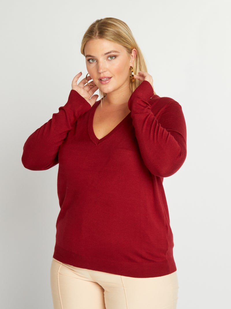 Camisola de malha com decote em bico VERMELHO - Kiabi