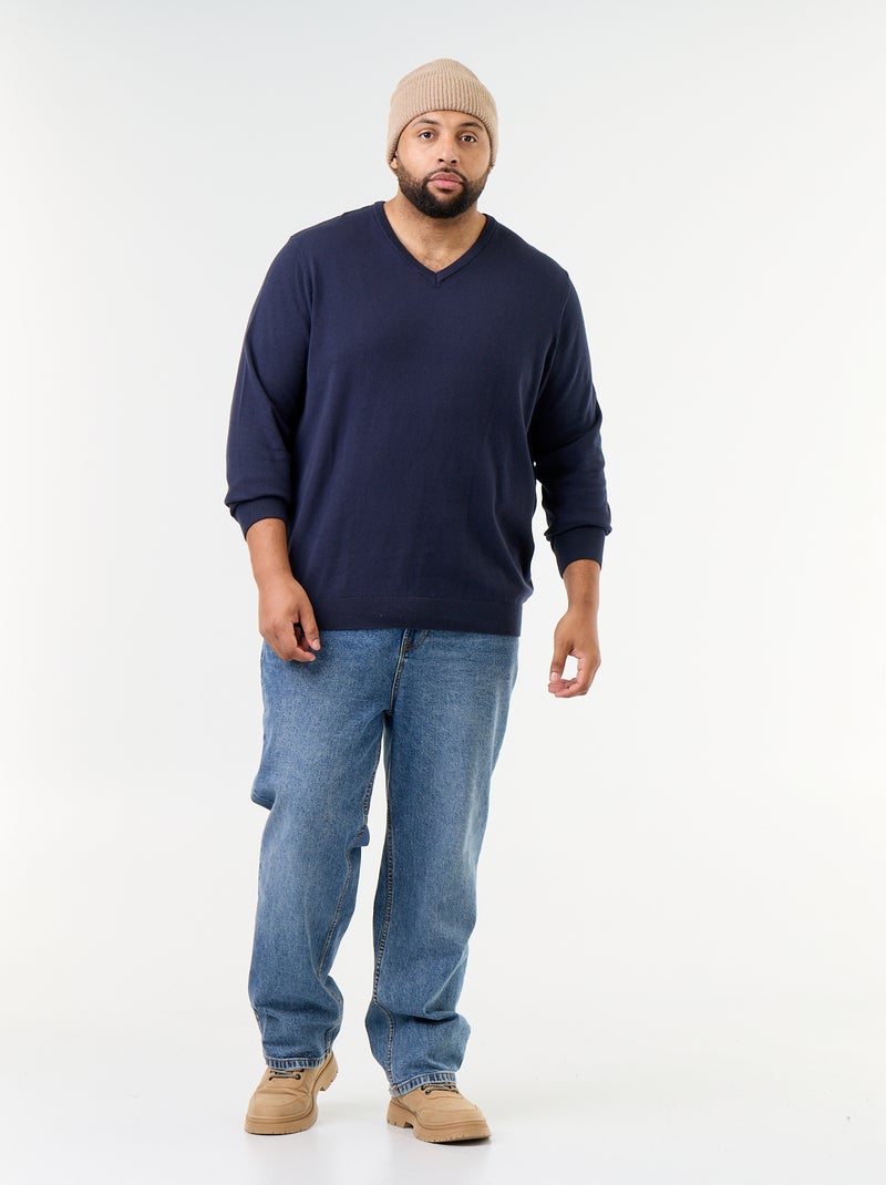 Camisola de malha com decote em V Azul - Kiabi