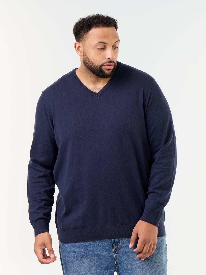 Camisola de malha com decote em V Azul - Kiabi