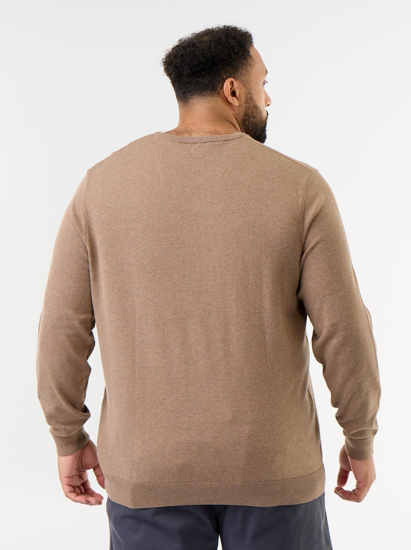 Camisola de malha com decote em V Castanho - Kiabi
