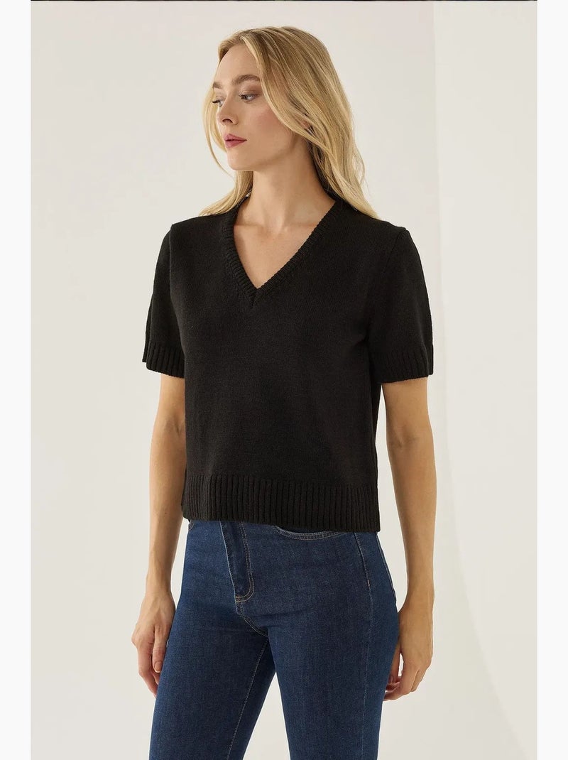 Camisola de malha com decote em v e manga curta hiccup Preto - Kiabi