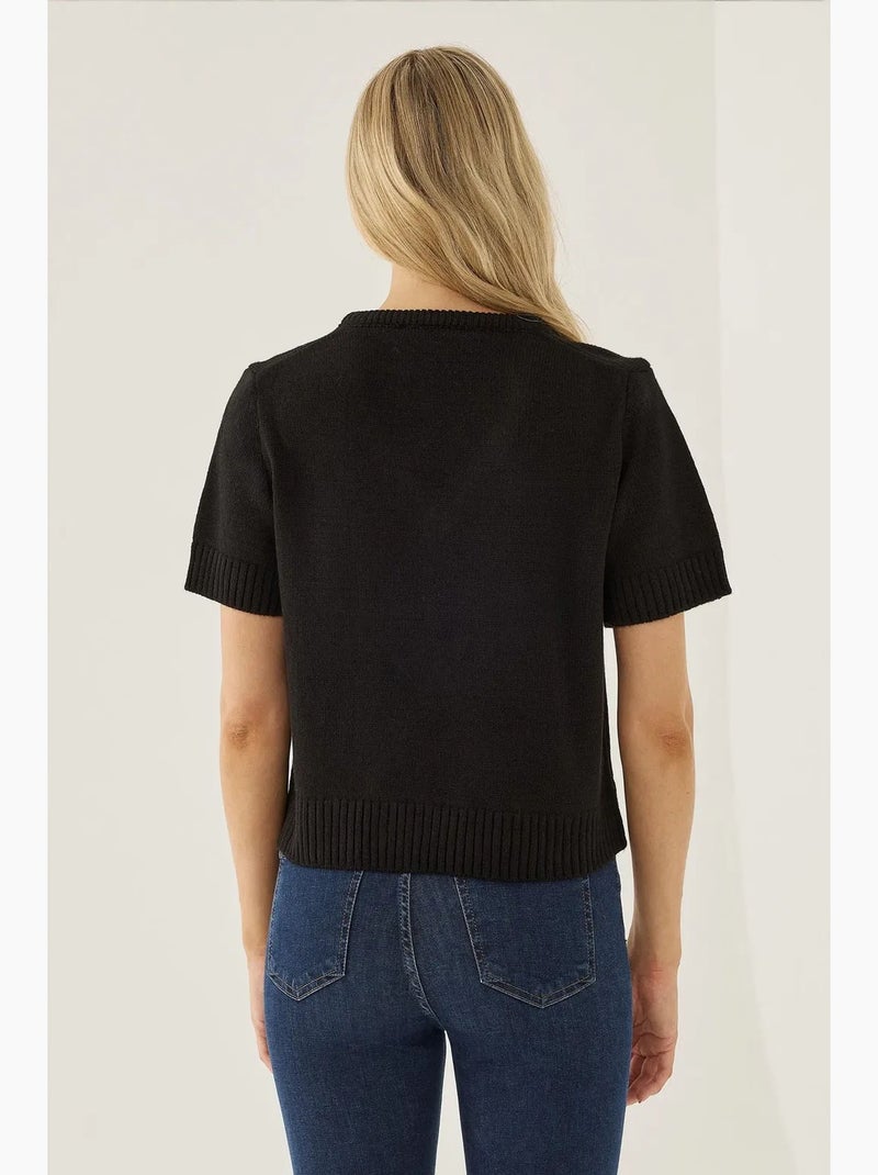 Camisola de malha com decote em v e manga curta hiccup Preto - Kiabi
