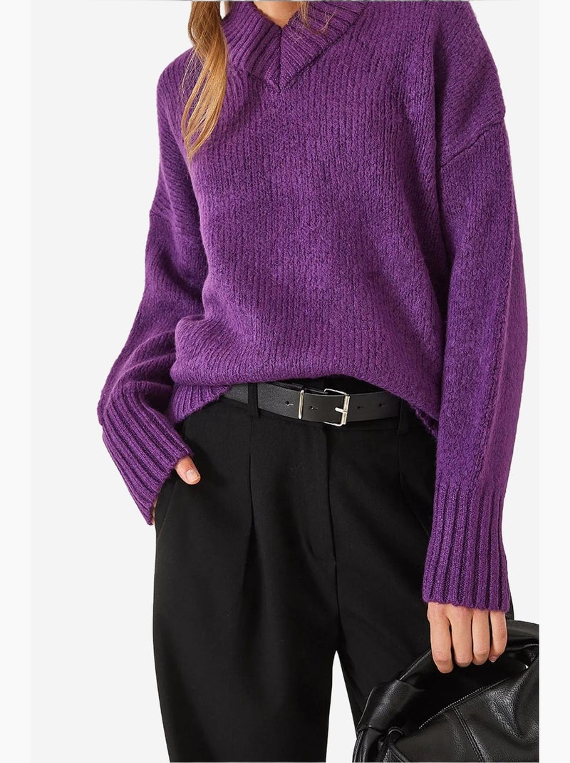 Camisola de malha com decote em v lucci Roxo berinjela - Kiabi