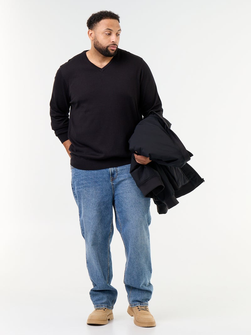 Camisola de malha com decote em V Preto - Kiabi