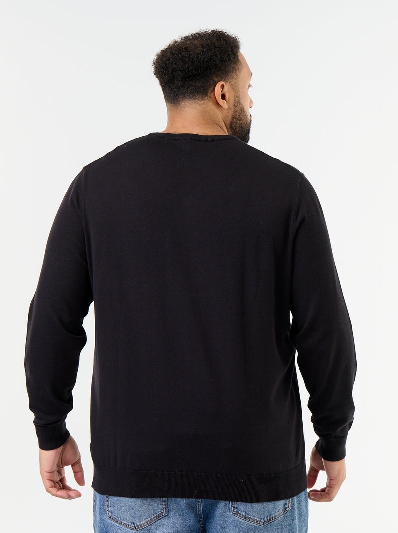 Camisola de malha com decote em V Preto - Kiabi