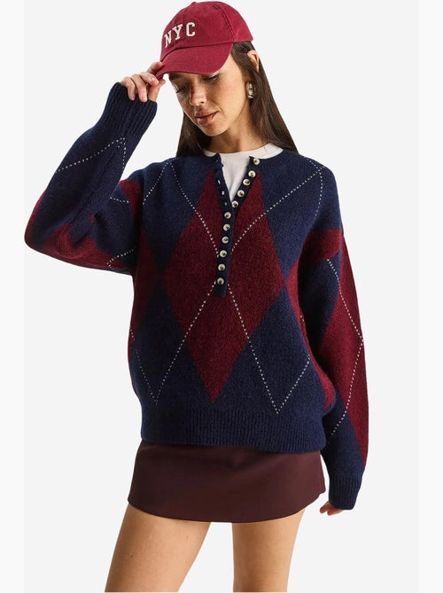 Camisola de malha com decote redondo e fecho de botões lucci - Kiabi
