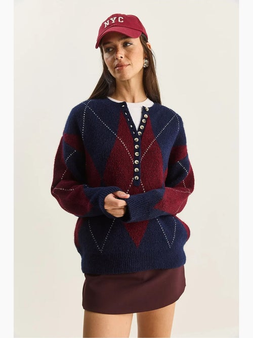 Camisola de malha com decote redondo e fecho de botões lucci - Kiabi