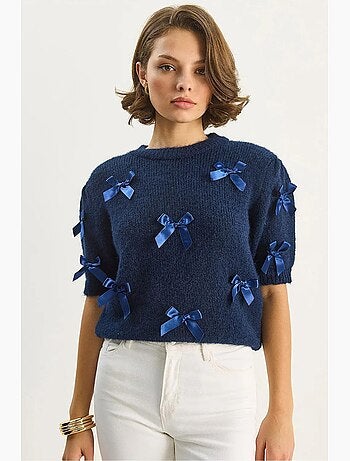 Camisola de malha com decote redondo e laço lucci