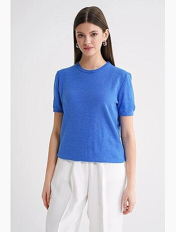 Camisola de malha com decote redondo e manga curta mixray