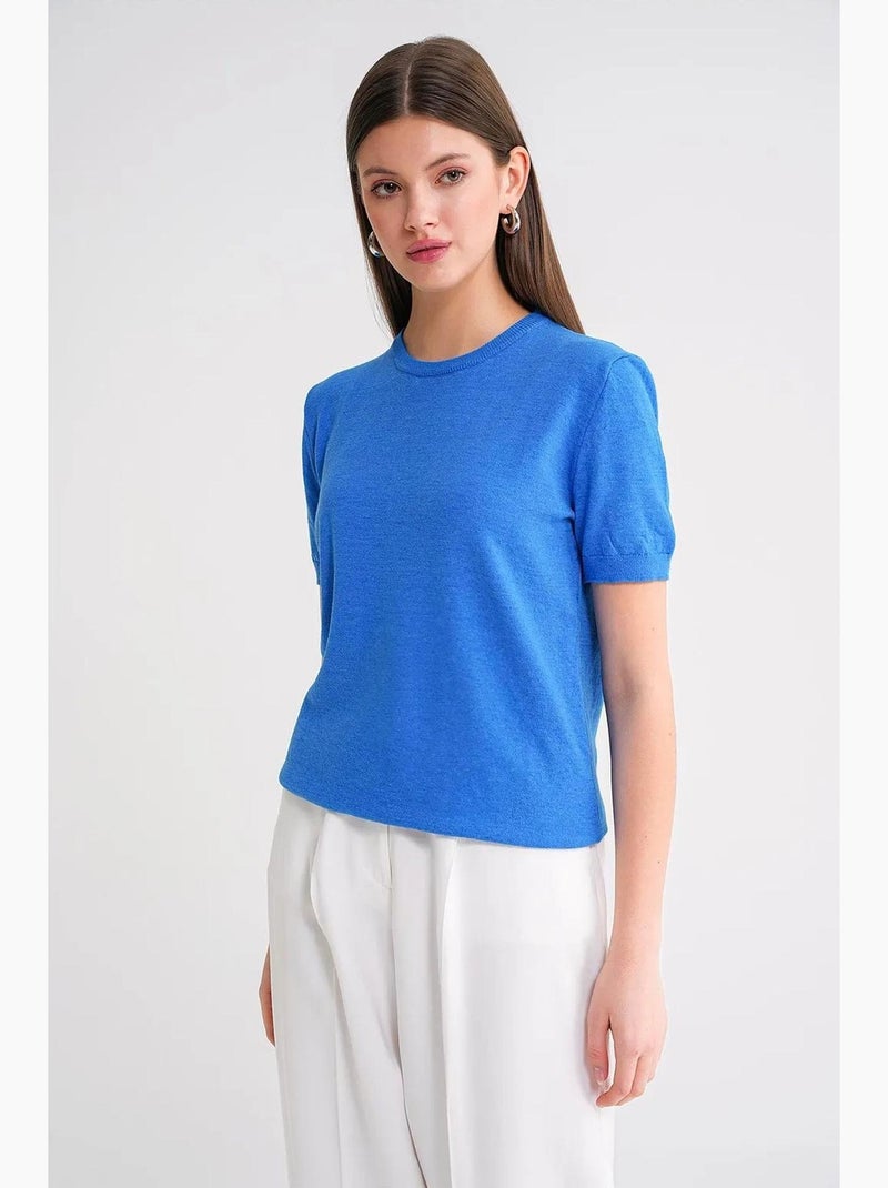 Camisola de malha com decote redondo e manga curta mixray Azul-elétrico - Kiabi