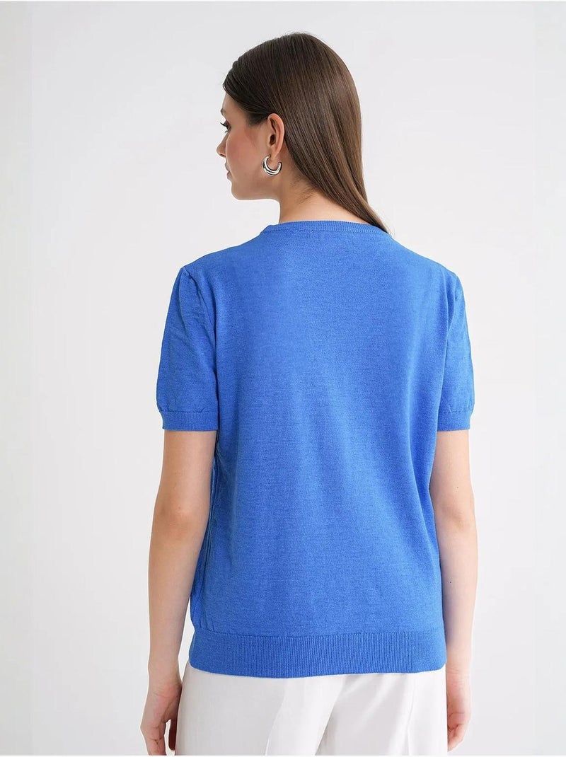 Camisola de malha com decote redondo e manga curta mixray Azul-elétrico - Kiabi
