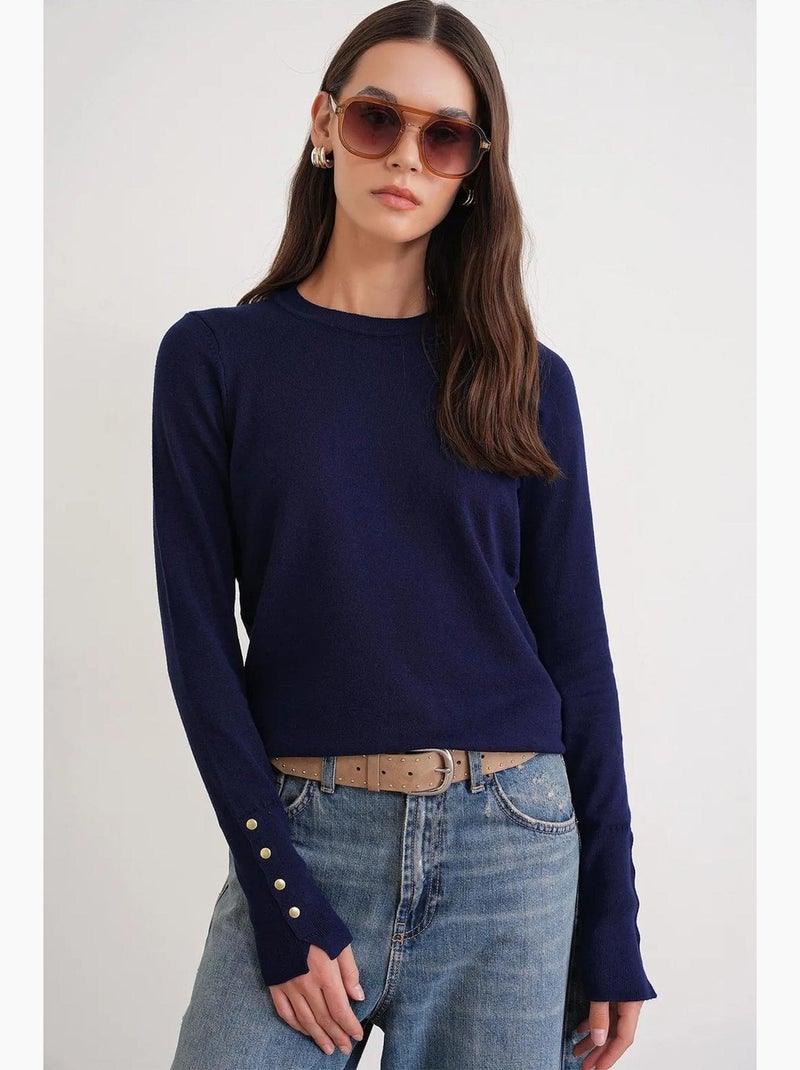 Camisola de malha com decote redondo mixray Azul-marinho - Kiabi
