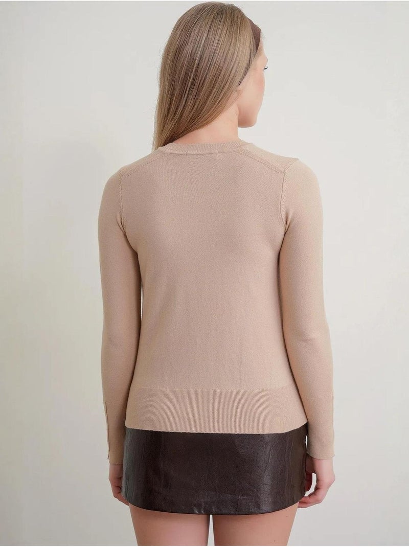 Camisola de malha com decote redondo mixray Greige - Kiabi