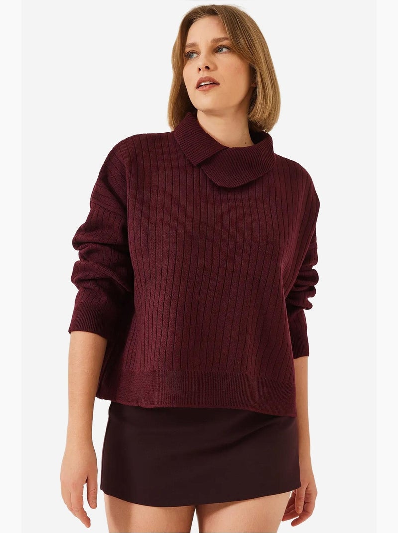 Camisola de malha com detalhe de gola lucci Vermelho bordô - Kiabi
