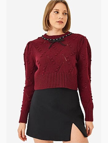 Camisola de malha com detalhe de laço e missangas lucci