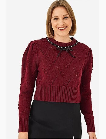 Camisola de malha com detalhe de laço e missangas lucci