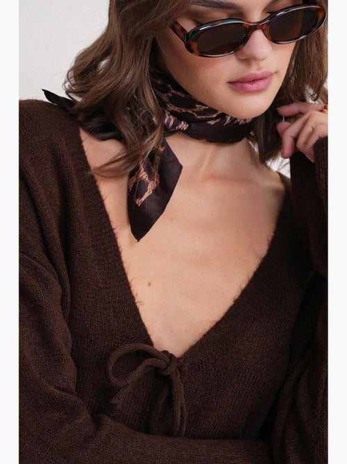 Camisola de malha com detalhe de laço, folhos e decote em v mixray - Kiabi