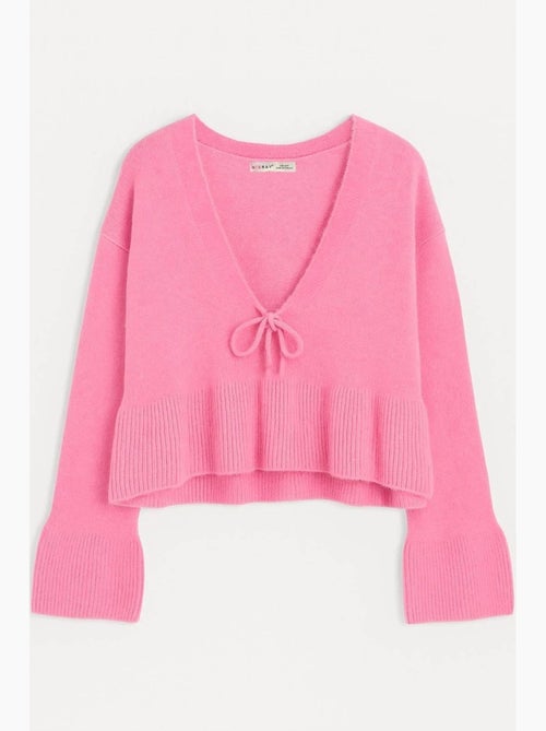 Camisola de malha com detalhe de laço, folhos e decote em v mixray - Kiabi