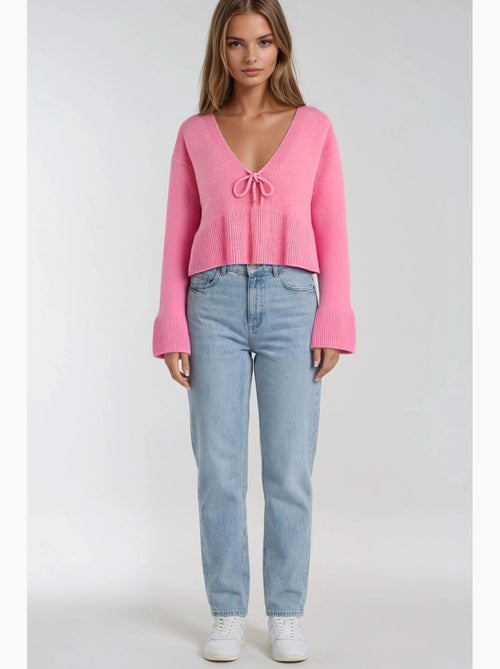 Camisola de malha com detalhe de laço, folhos e decote em v mixray - Kiabi