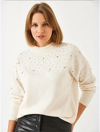 Camisola de malha com detalhes em pedra bianco lucci