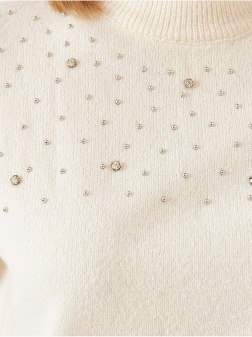 Camisola de malha com detalhes em pedra lucci - Kiabi Camisola de malha com detalhes em pedra lucci - Kiabi