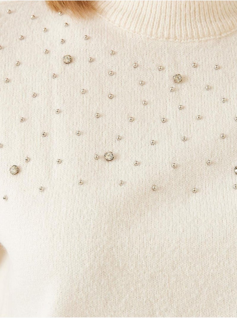 Camisola de malha com detalhes em pedra lucci Bege-argila - Kiabi