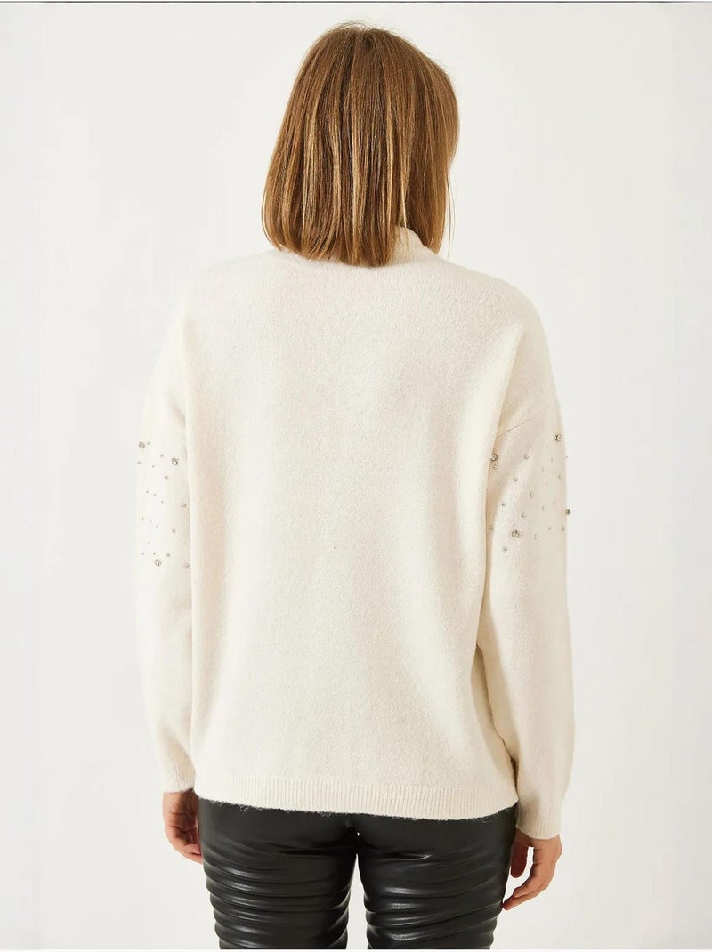 Camisola de malha com detalhes em pedra lucci Bege-argila - Kiabi