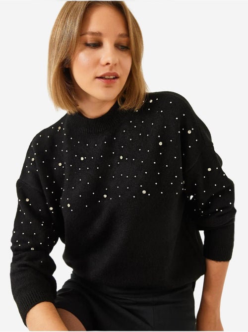 Camisola de malha com detalhes em pedra lucci - Kiabi Camisola de malha com detalhes em pedra lucci - Kiabi