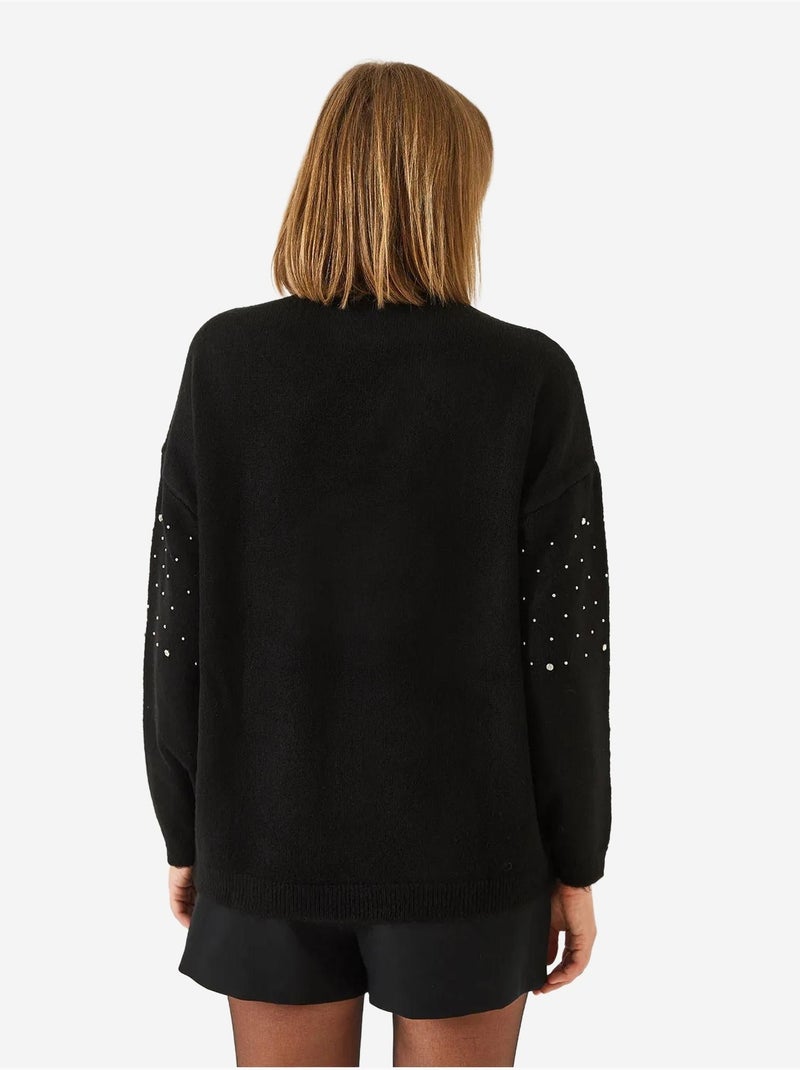 Camisola de malha com detalhes em pedra lucci Preto - Kiabi